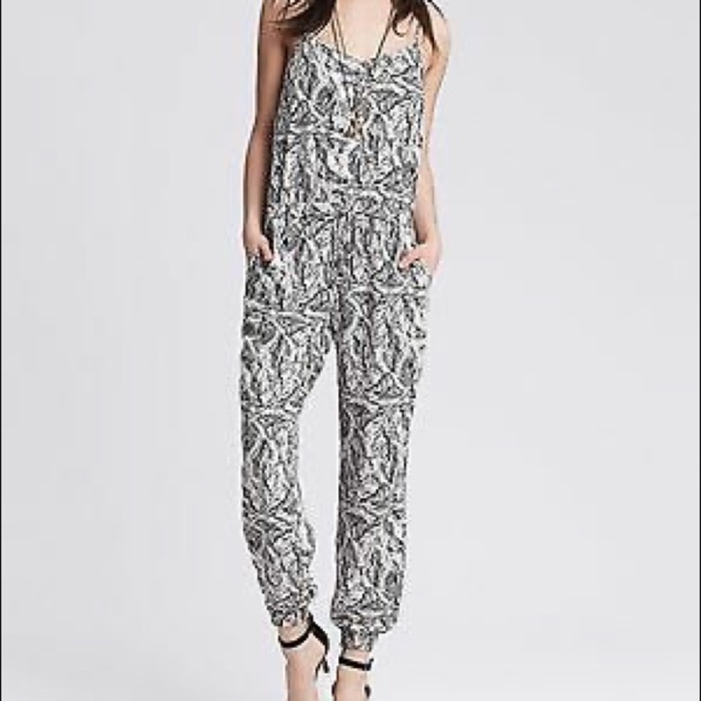 Banana Republic Black and White Patterned Jumpsuit